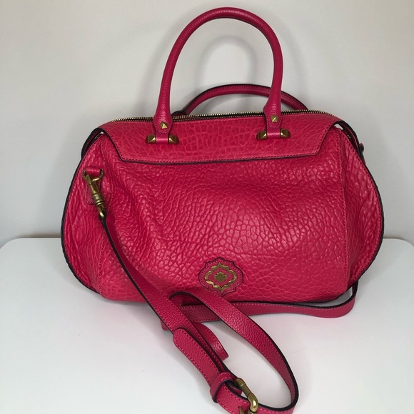 NWOT Cranberry Red Pebble Leather Large Satchel Crossbody Barrel Bag - Picture 5 of 15